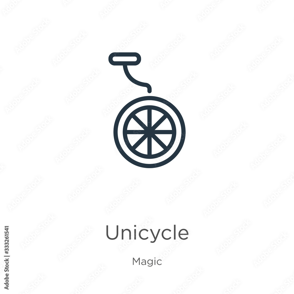 Unicycle icon. Thin linear unicycle outline icon isolated on white background from magic collection. Line vector sign, symbol for web and mobile