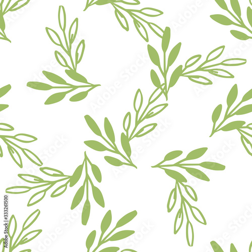 Vector Seamless pattern leaves green white color, Botanical Floral Decoration Texture