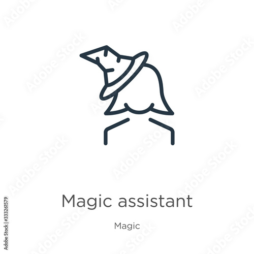 Magic assistant icon. Thin linear magic assistant outline icon isolated on white background from magic collection. Line vector sign  symbol for web and mobile