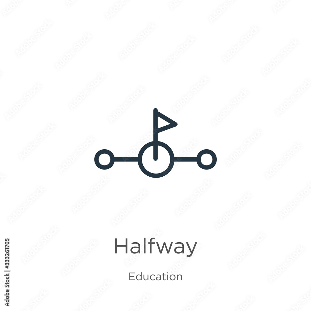 Halfway icon. Thin linear halfway outline icon isolated on white background from education collection. Line vector sign, symbol for web and mobile