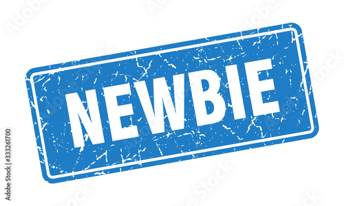newbie stamp. newbie vintage blue label. Sign