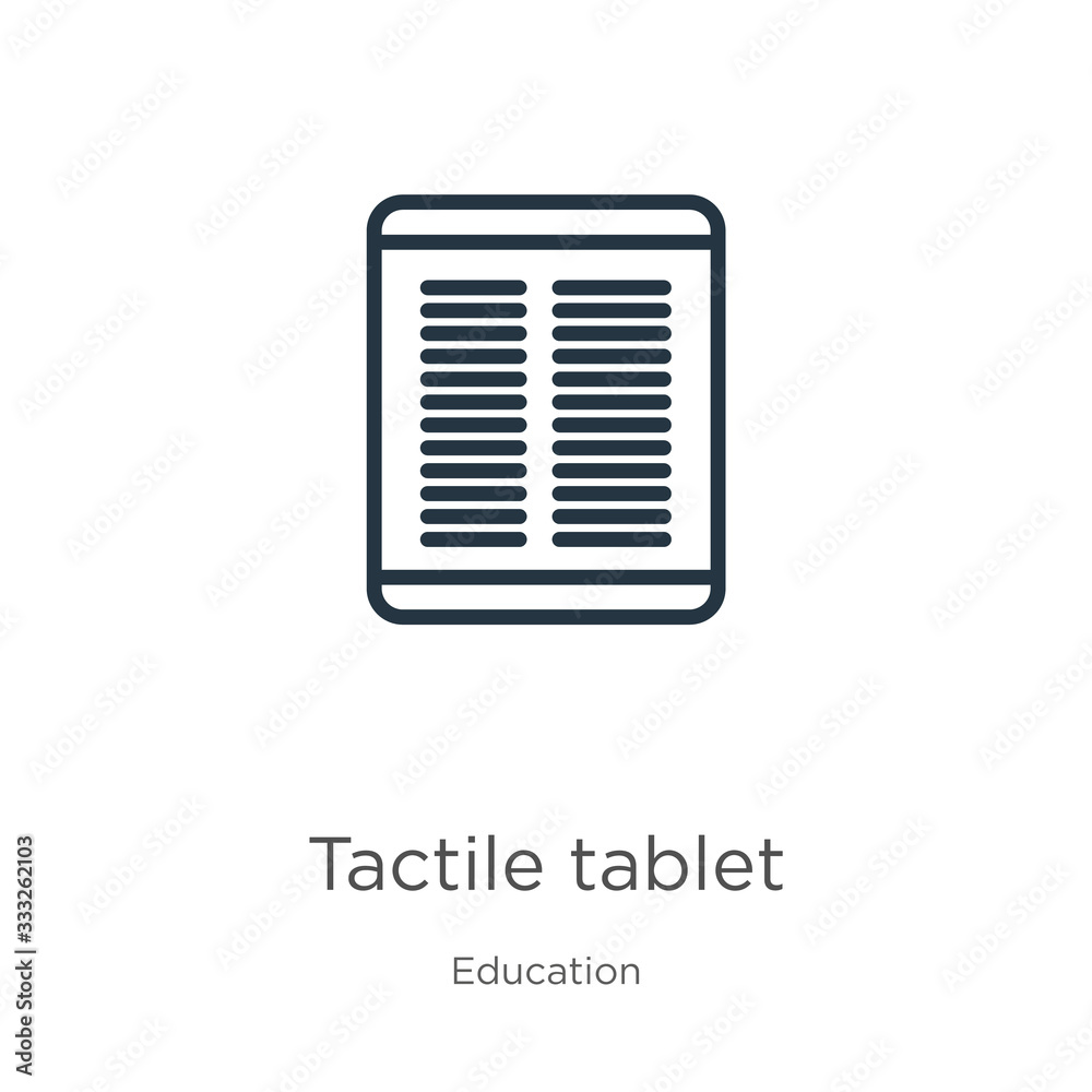 Tactile tablet icon. Thin linear tactile tablet outline icon isolated on white background from education collection. Line vector sign, symbol for web and mobile Tactile tablet icon. Thin linear tactile tablet outline icon isolated on white background from education collection. Line vector sign, symbol for web and mobile