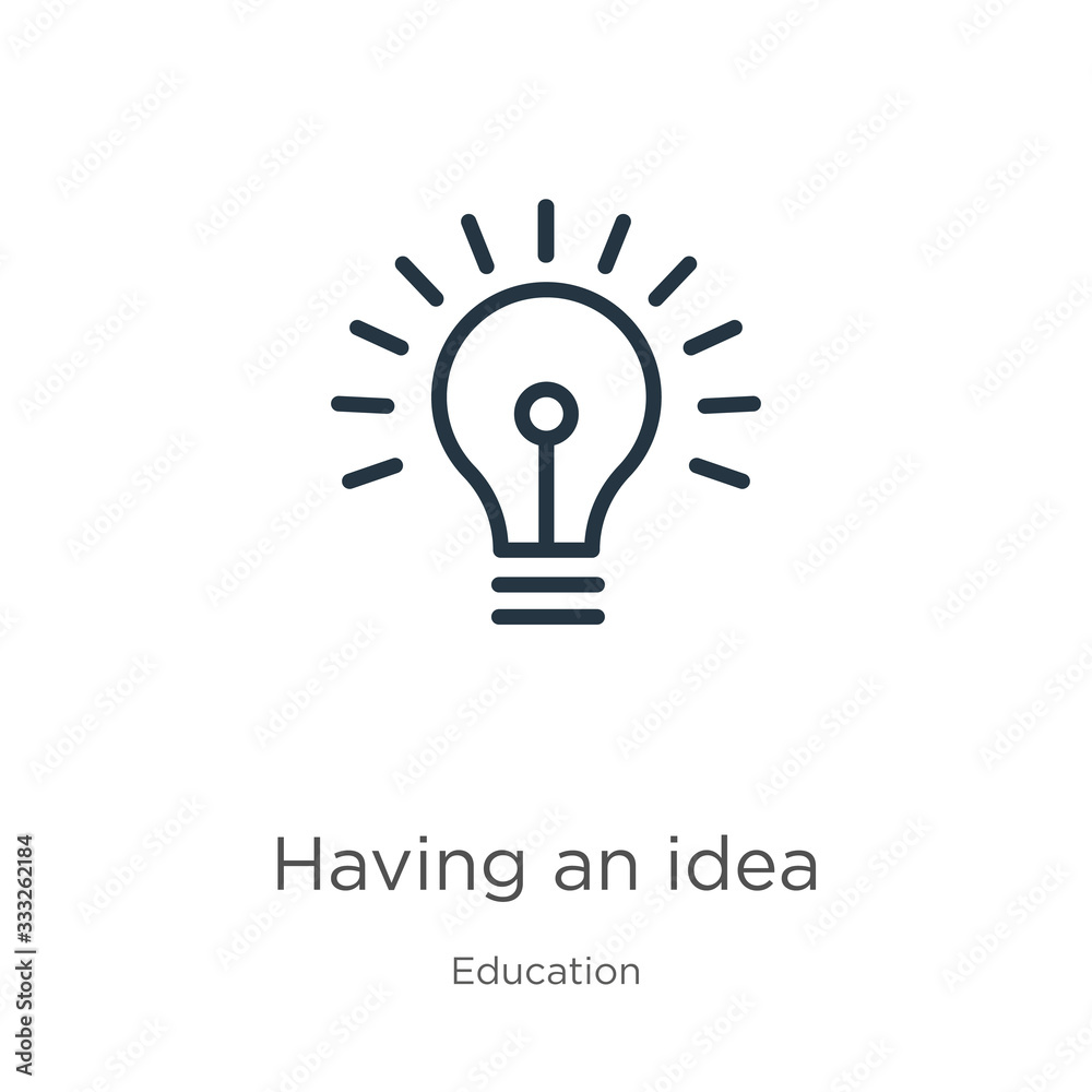Having an idea icon. Thin linear having an idea outline icon isolated on white background from education collection. Line vector sign, symbol for web and mobile Having an idea icon. Thin linear having an idea outline icon isolated on white background from education collection. Line vector sign, symbol for web and mobile