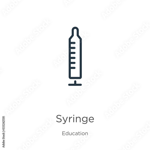 Syringe icon. Thin linear syringe outline icon isolated on white background from education collection. Line vector sign, symbol for web and mobile