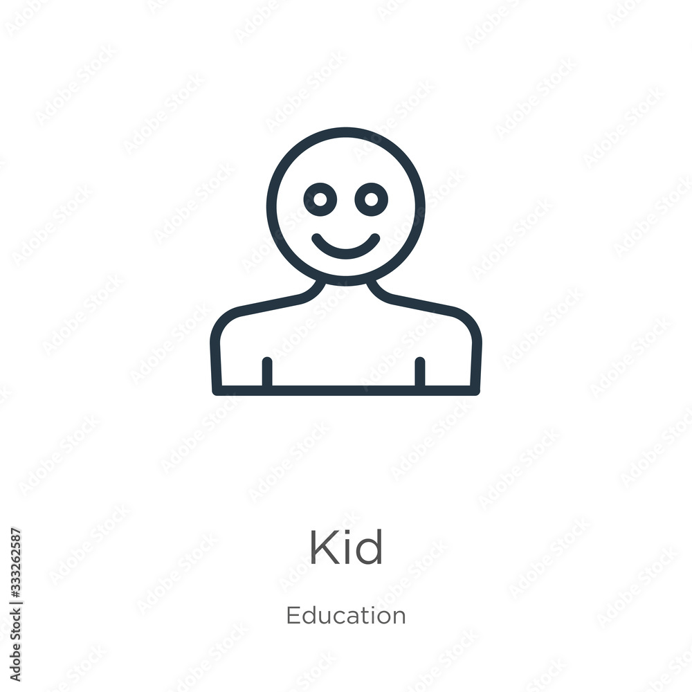 Kid icon. Thin linear kid outline icon isolated on white background from education collection. Line vector sign, symbol for web and mobile Kid icon. Thin linear kid outline icon isolated on white background from education collection. Line vector sign, symbol for web and mobile