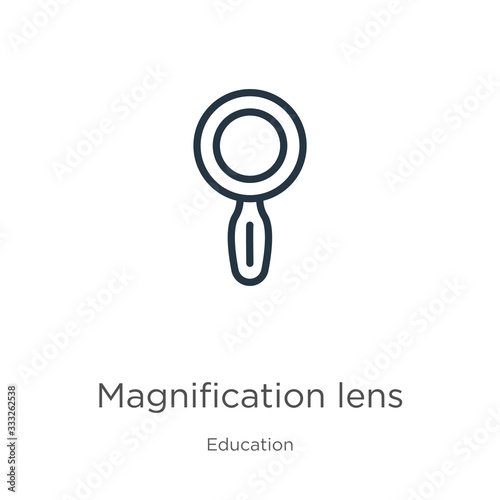 Magnification lens icon. Thin linear magnification lens outline icon isolated on white background from education collection. Line vector sign, symbol for web and mobile © Premium Art