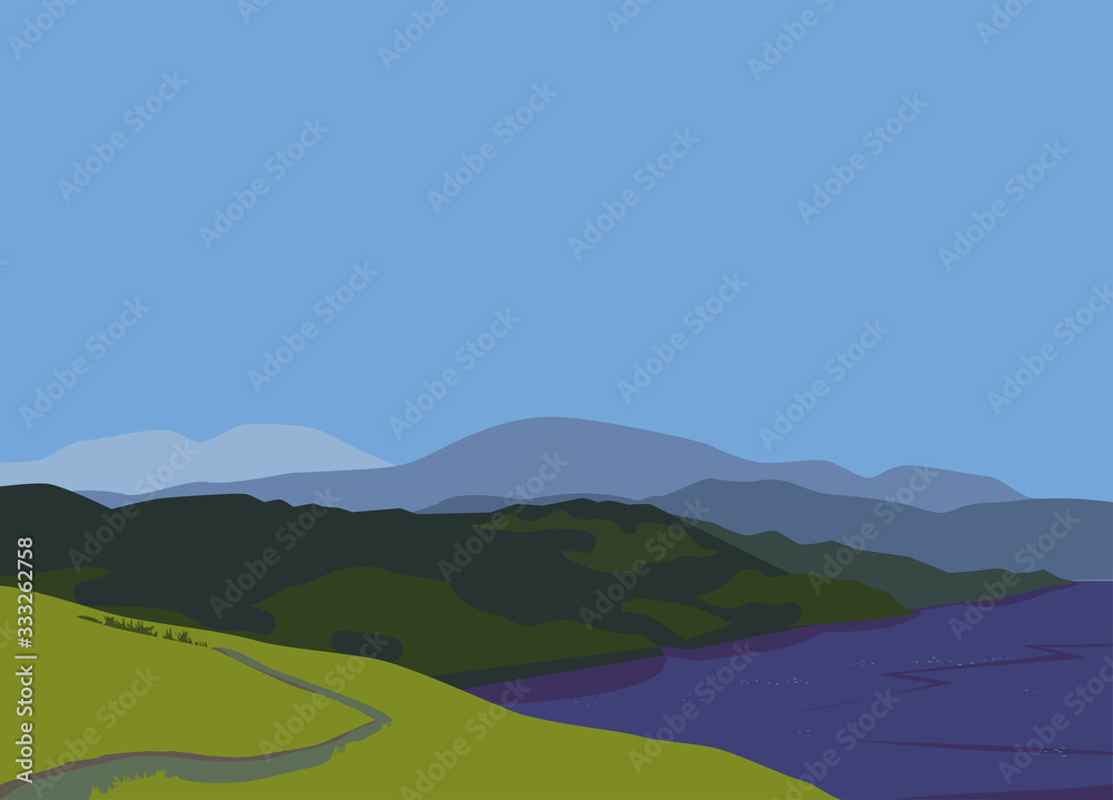 Fototapeta premium Green mountains lake landscape background