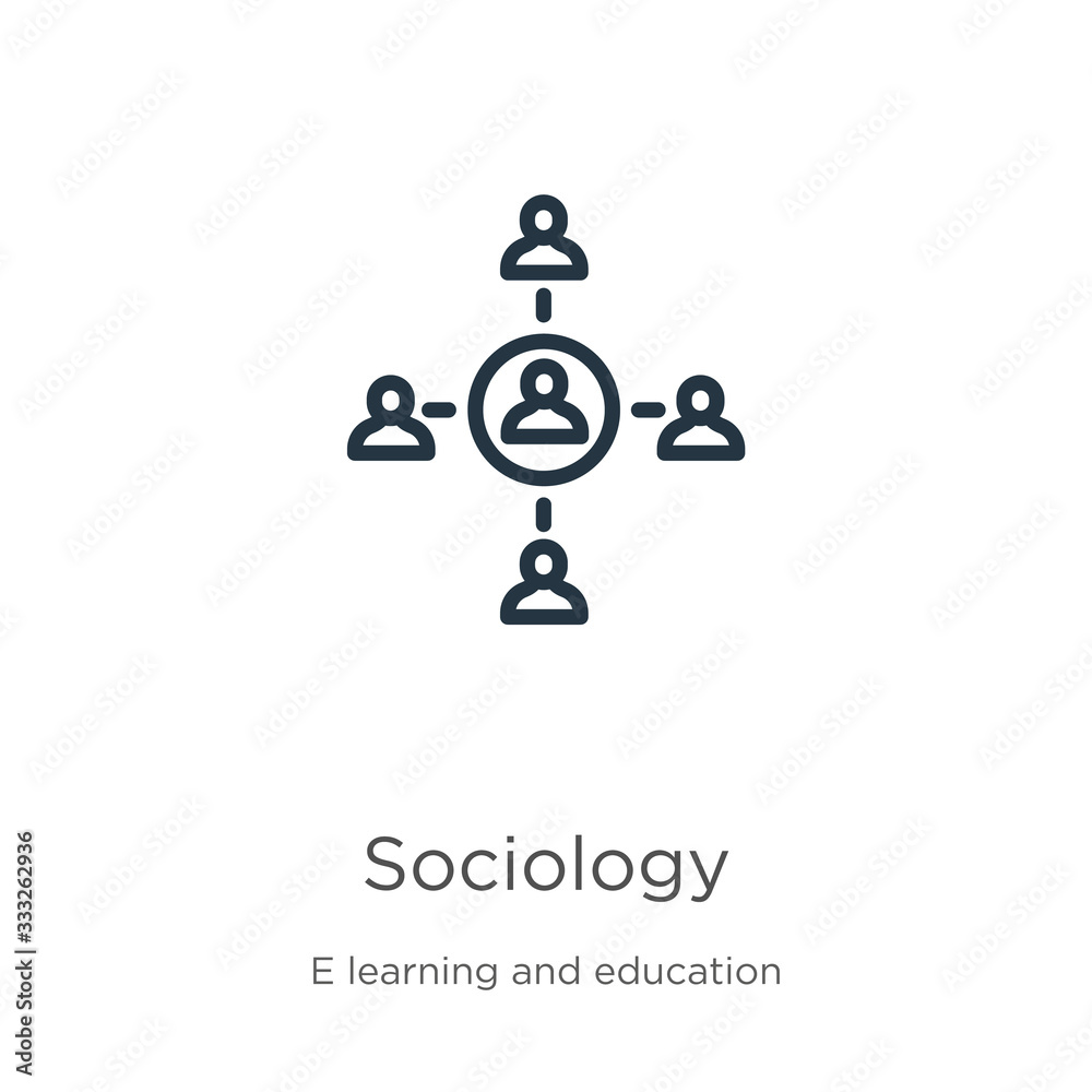 Sociology icon. Thin linear sociology outline icon isolated on white background from e learning and education collection. Line vector sign, symbol for web and mobile Sociology icon. Thin linear sociology outline icon isolated on white background from e learning and education collection. Line vector sign, symbol for web and mobile