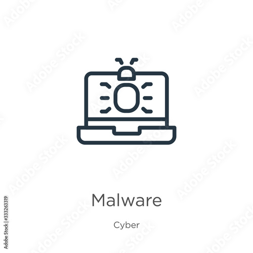 Malware icon. Thin linear malware outline icon isolated on white background from cyber collection. Line vector sign, symbol for web and mobile