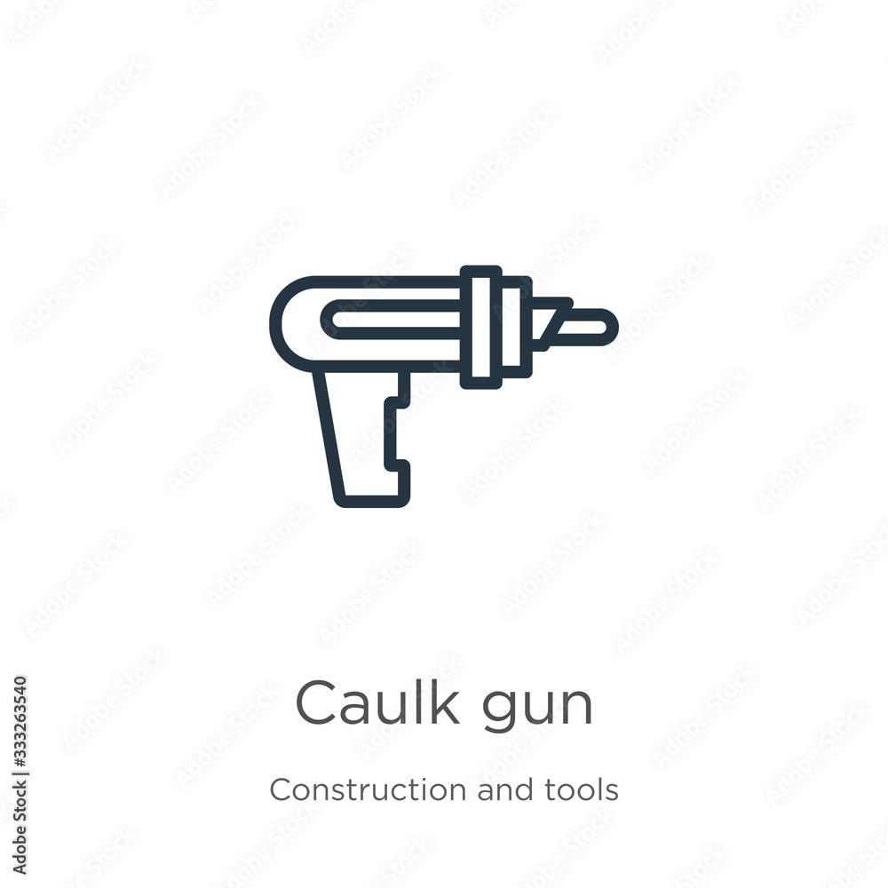 Caulk gun icon. Thin linear caulk gun outline icon isolated on white background from construction and tools collection. Line vector sign, symbol for web and mobile