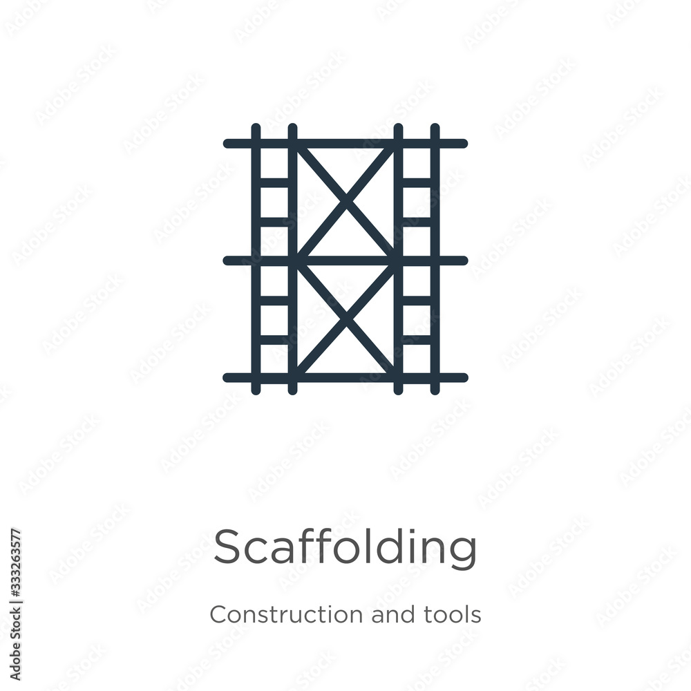 Scaffolding icon. Thin linear scaffolding outline icon isolated on white background from construction and tools collection. Line vector sign, symbol for web and mobile Scaffolding icon. Thin linear scaffolding outline icon isolated on white background from construction and tools collection. Line vector sign, symbol for web and mobile