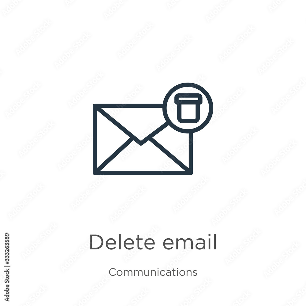 Fototapeta premium Delete email icon. Thin linear delete email outline icon isolated on white background from communications collection. Line vector sign, symbol for web and mobile