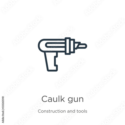 Caulk gun icon. Thin linear caulk gun outline icon isolated on white background from construction and tools collection. Line vector sign, symbol for web and mobile