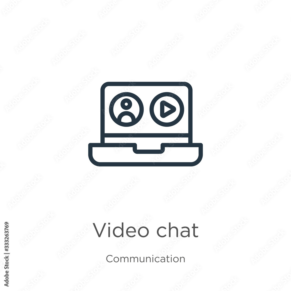 Video chat icon. Thin linear video chat outline icon isolated on white background from communication collection. Line vector sign, symbol for web and mobile Video chat icon. Thin linear video chat outline icon isolated on white background from communication collection. Line vector sign, symbol for web and mobile