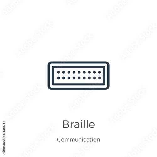 Braille icon. Thin linear braille outline icon isolated on white background from communication collection. Line vector sign, symbol for web and mobile