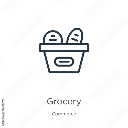 Grocery icon. Thin linear grocery outline icon isolated on white background from commerce collection. Line vector sign  symbol for web and mobile