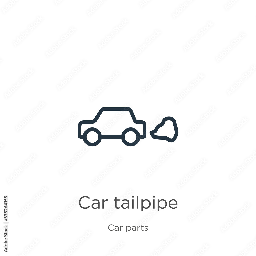 Car tailpipe icon. Thin linear car tailpipe outline icon isolated on white background from car parts collection. Line vector sign, symbol for web and mobile