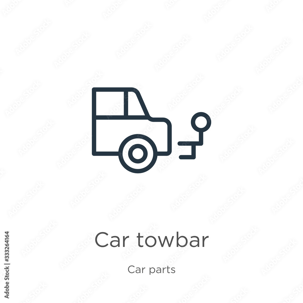 Car towbar icon. Thin linear car towbar outline icon isolated on white background from car parts collection. Line vector sign, symbol for web and mobile