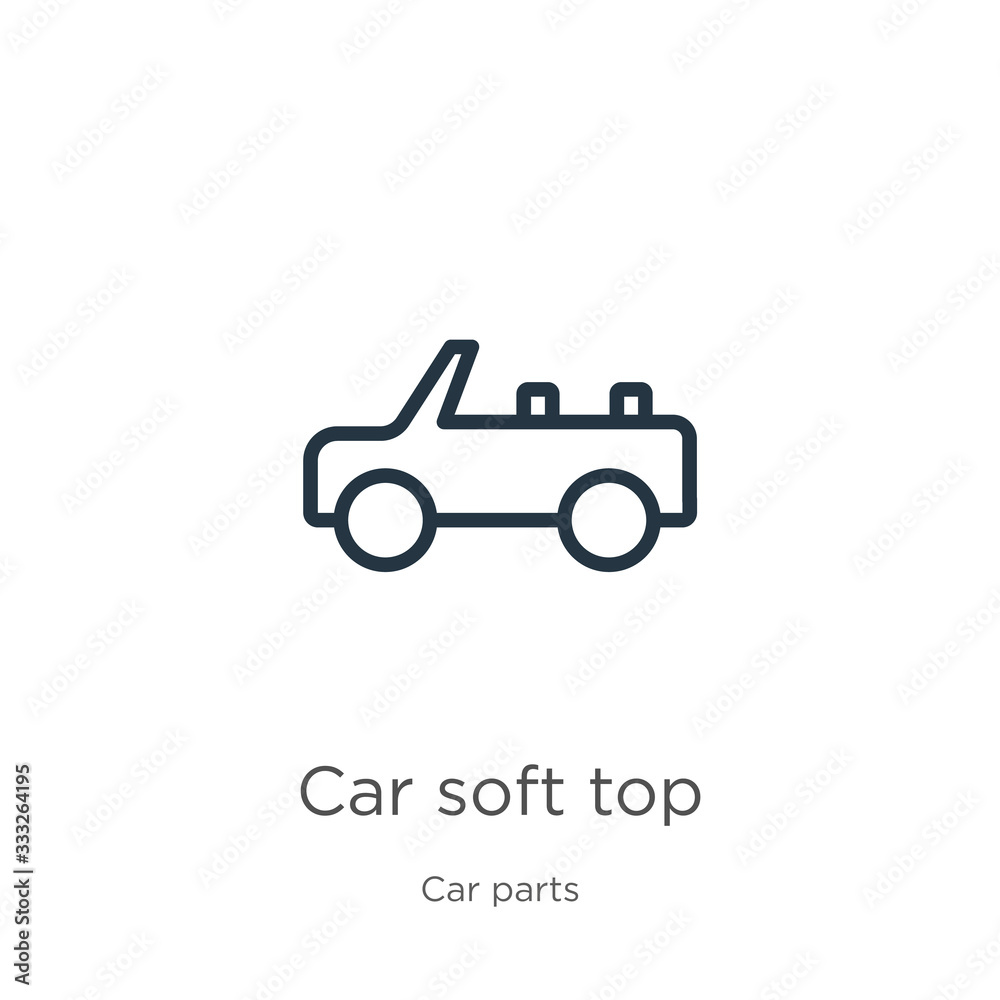 Car soft top icon. Thin linear car soft top outline icon isolated on white background from car parts collection. Line vector sign, symbol for web and mobile Car soft top icon. Thin linear car soft top outline icon isolated on white background from car parts collection. Line vector sign, symbol for web and mobile