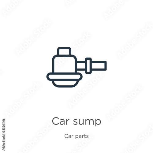Car sump icon. Thin linear car sump outline icon isolated on white background from car parts collection. Line vector sign, symbol for web and mobile