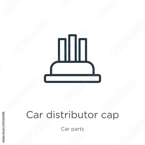 Car distributor cap icon. Thin linear car distributor cap outline icon isolated on white background from car parts collection. Line vector sign, symbol for web and mobile