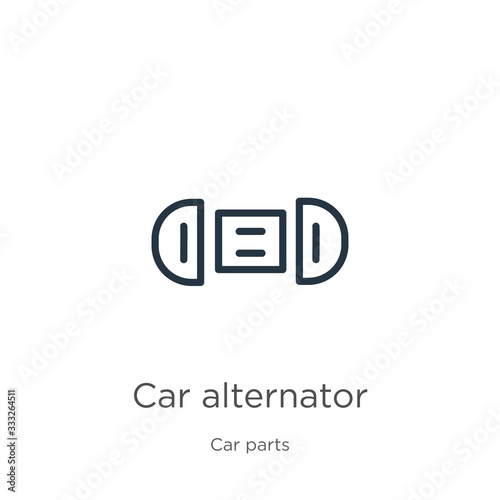 Car alternator icon. Thin linear car alternator outline icon isolated on white background from car parts collection. Line vector sign, symbol for web and mobile