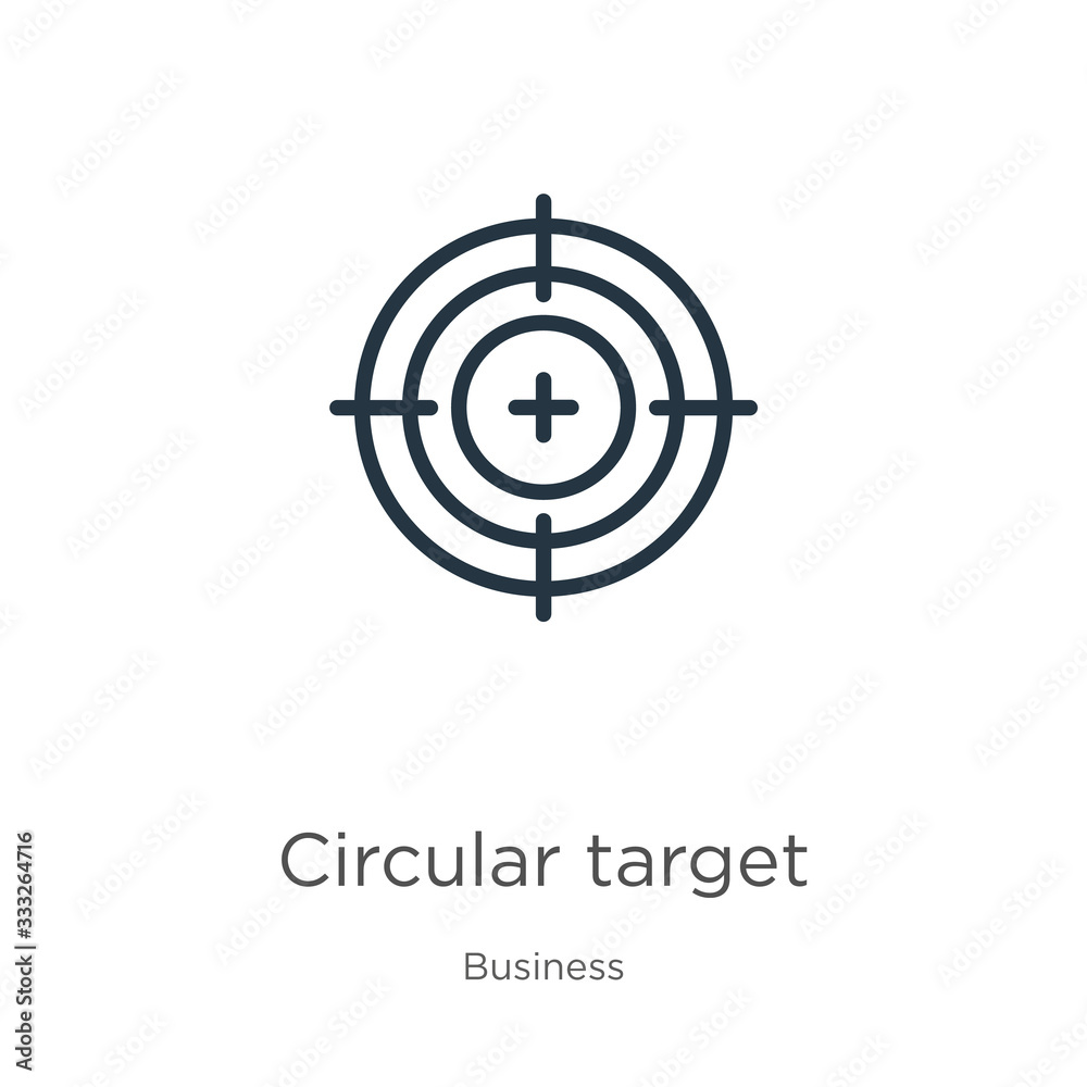 Circular target icon. Thin linear circular target outline icon isolated on white background from business collection. Line vector sign, symbol for web and mobile Circular target icon. Thin linear circular target outline icon isolated on white background from business collection. Line vector sign, symbol for web and mobile