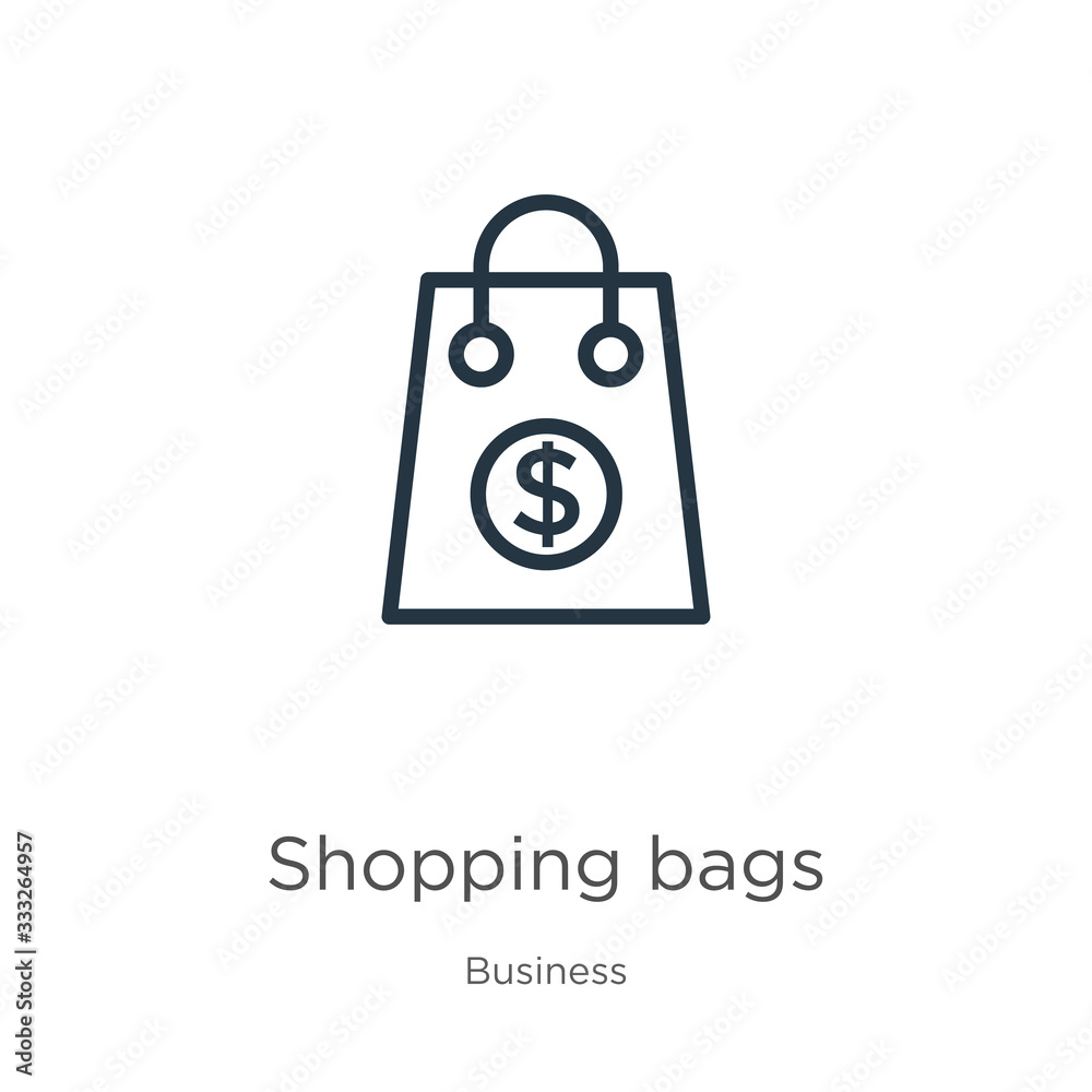 Shopping bags icon. Thin linear shopping bags outline icon isolated on white background from business collection. Line vector sign, symbol for web and mobile