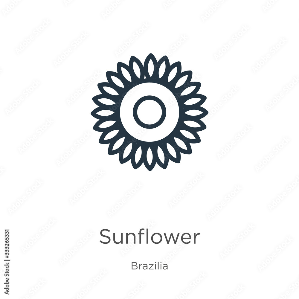 Sunflower icon. Thin linear sunflower outline icon isolated on white background from brazilia collection. Line vector sign, symbol for web and mobile Sunflower icon. Thin linear sunflower outline icon isolated on white background from brazilia collection. Line vector sign, symbol for web and mobile