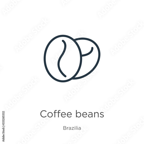 Coffee beans icon. Thin linear coffee beans outline icon isolated on white background from brazilia collection. Line vector sign  symbol for web and mobile