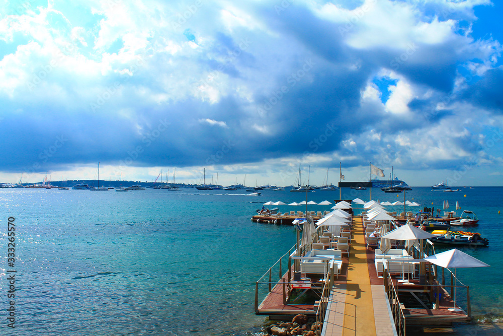 Panorama of the promenade in Cannes in France in the summer