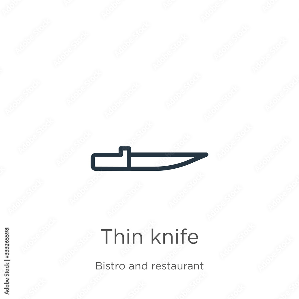 Thin knife icon. Thin linear thin knife outline icon isolated on white background from bistro and restaurant collection. Line vector sign, symbol for web and mobile Thin knife icon. Thin linear thin knife outline icon isolated on white background from bistro and restaurant collection. Line vector sign, symbol for web and mobile