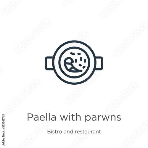 Paella with parwns icon. Thin linear paella with parwns outline icon isolated on white background from bistro and restaurant collection. Line vector sign, symbol for web and mobile