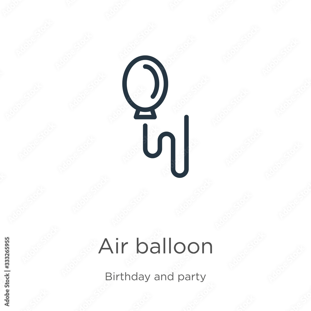 Air balloon icon. Thin linear air balloon outline icon isolated on white background from birthday and party collection. Line vector sign, symbol for web and mobile Air balloon icon. Thin linear air balloon outline icon isolated on white background from birthday and party collection. Line vector sign, symbol for web and mobile