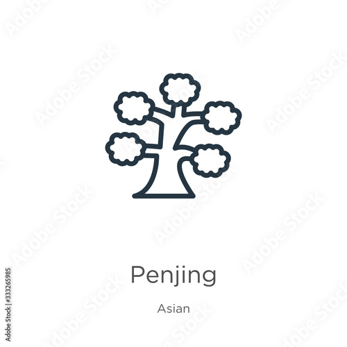 Penjing icon. Thin linear penjing outline icon isolated on white background from asian collection. Line vector sign, symbol for web and mobile