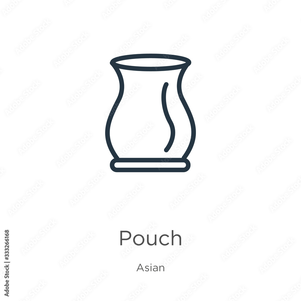 Pouch icon. Thin linear pouch outline icon isolated on white background from asian collection. Line vector sign, symbol for web and mobile Pouch icon. Thin linear pouch outline icon isolated on white background from asian collection. Line vector sign, symbol for web and mobile