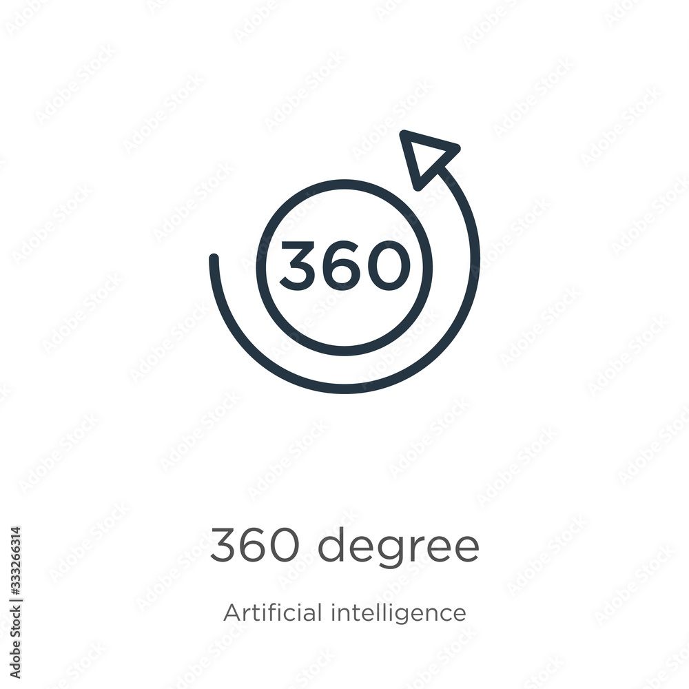 360 degree icon. Thin linear 360 degree outline icon isolated on white ...
