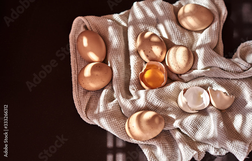 easter composition of chicken eggs