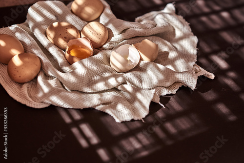 easter composition of chicken eggs