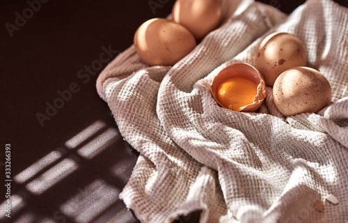 easter composition of chicken eggs