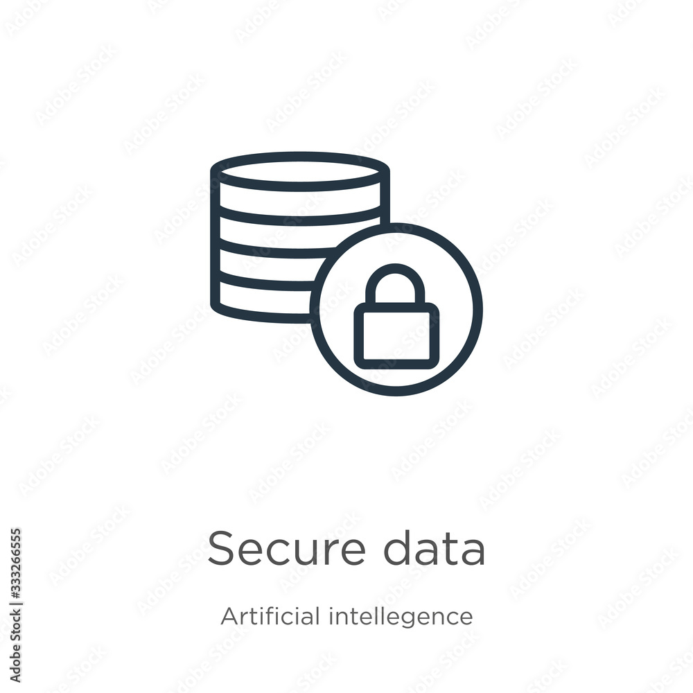 Secure data icon. Thin linear secure data outline icon isolated on ...
