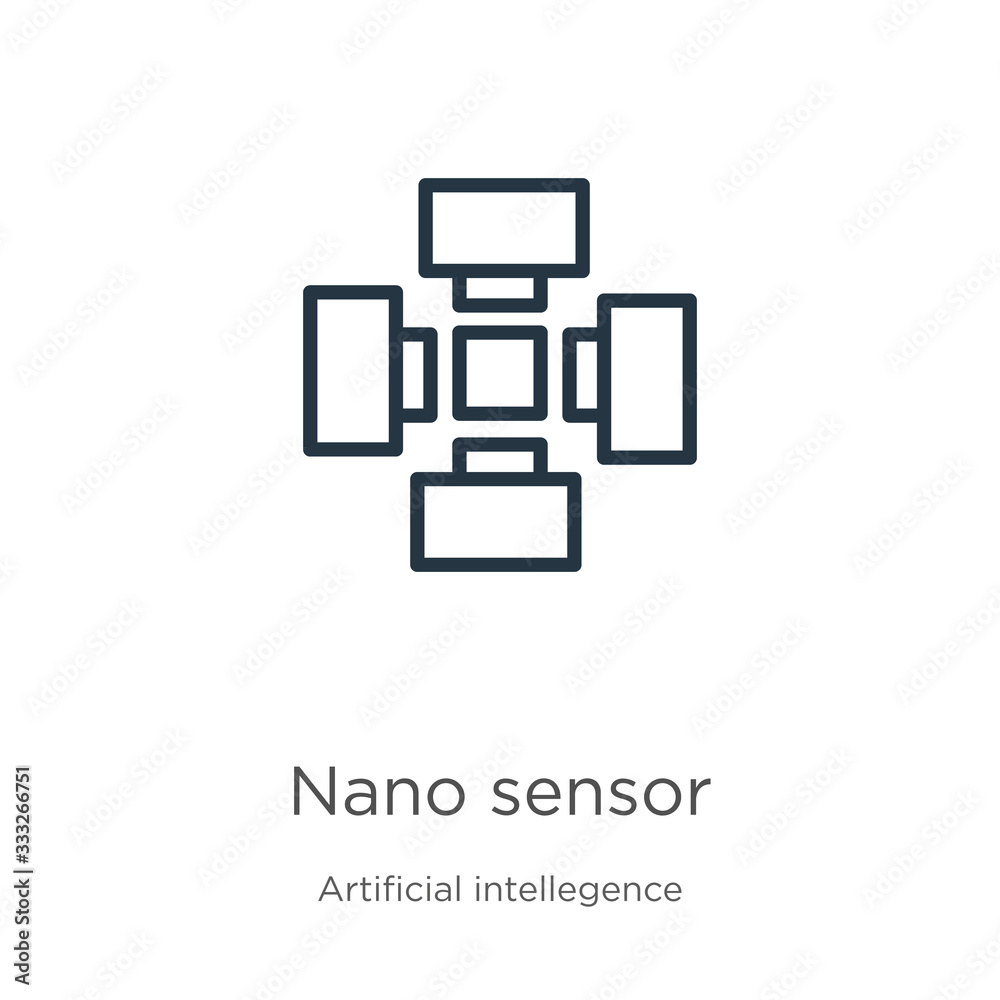Nano sensor icon. Thin linear nano sensor outline icon isolated on white background from artificial intellegence and future technology collection. Line vector sign, symbol for web and mobile