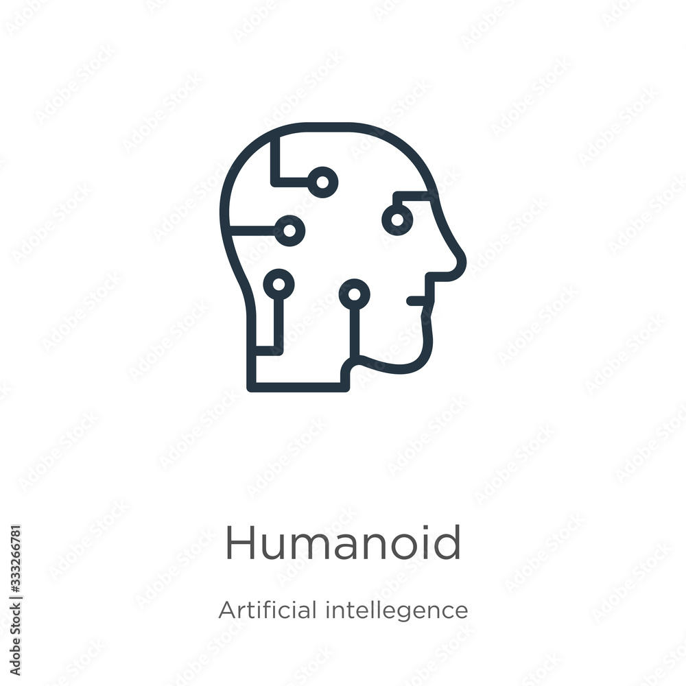Humanoid icon. Thin linear humanoid outline icon isolated on white background from artificial intellegence and future technology collection. Line vector sign, symbol for web and mobile Humanoid icon. Thin linear humanoid outline icon isolated on white background from artificial intellegence and future technology collection. Line vector sign, symbol for web and mobile