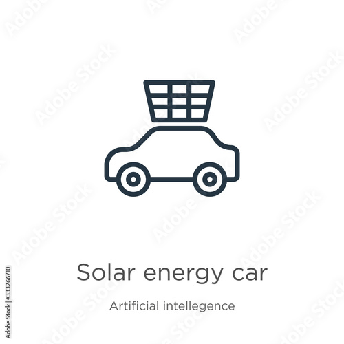 Solar energy car icon. Thin linear solar energy car outline icon isolated on white background from artificial intellegence and future technology collection. Line vector sign, symbol for web and mobile