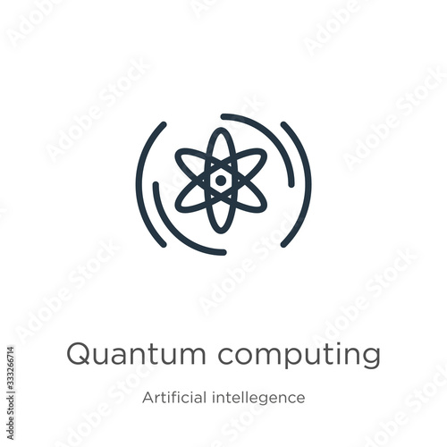 Quantum computing icon. Thin linear quantum computing outline icon isolated on white background from artificial intellegence and future technology collection. Line vector sign, symbol for web and