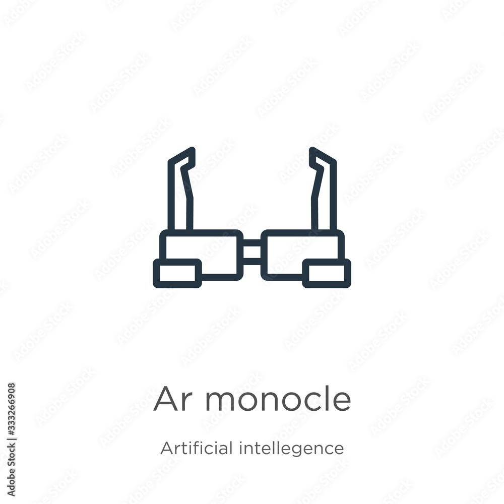 Ar monocle icon. Thin linear ar monocle outline icon isolated on white background from artificial intellegence and future technology collection. Line vector sign, symbol for web and mobile