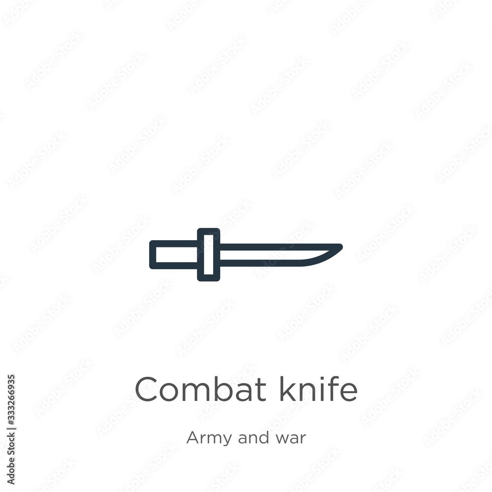 Fototapeta premium Combat knife icon. Thin linear combat knife outline icon isolated on white background from army and war collection. Line vector sign, symbol for web and mobile