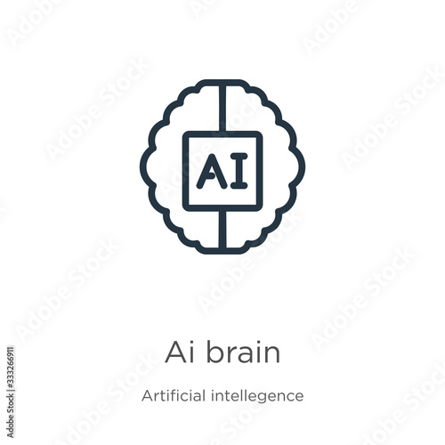 Ai brain icon. Thin linear ai brain outline icon isolated on white background from artificial intellegence and future technology collection. Line vector sign, symbol for web and mobile