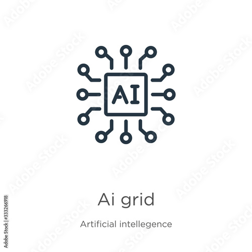 Ai grid icon. Thin linear ai grid outline icon isolated on white background from artificial intellegence and future technology collection. Line vector sign, symbol for web and mobile