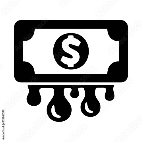 Petrodollars icon. Dollar banknote with oil drops. Oil price sign. Money gained from oil production and business.